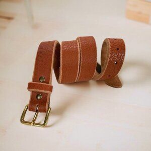 Handmade Vegetable Tanned Leather Belt Brass Buckle